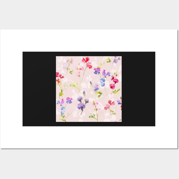 Watercolour sweet peas pink Wall Art by RSHarts